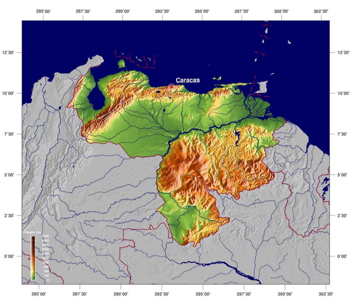 Karte physikalische Karte von venezuela
